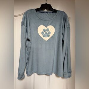 Life Is Good. Women’s Dog Paw Heart Blue Relaxed Sleep Shirt Crusher SOFT!, Med.